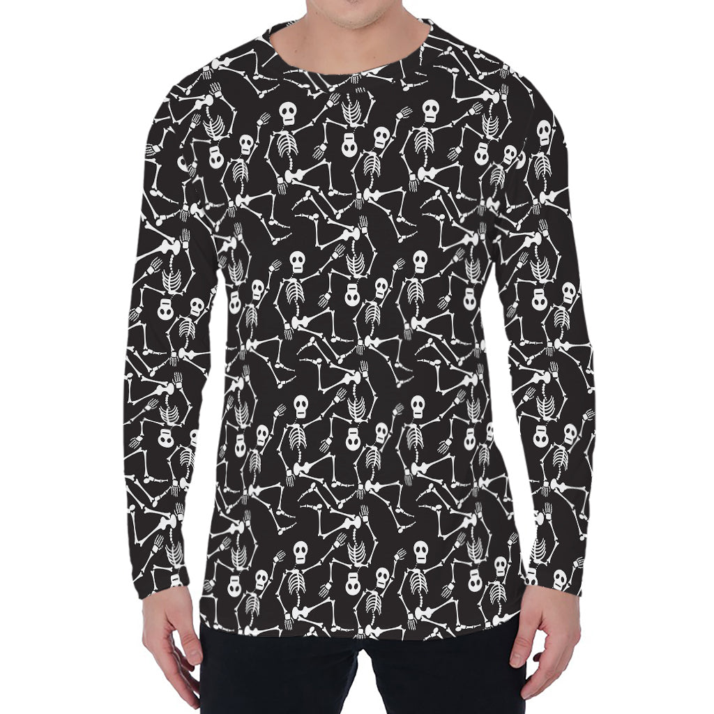 Black And White Skeleton Pattern Print Men's Long Sleeve T-Shirt