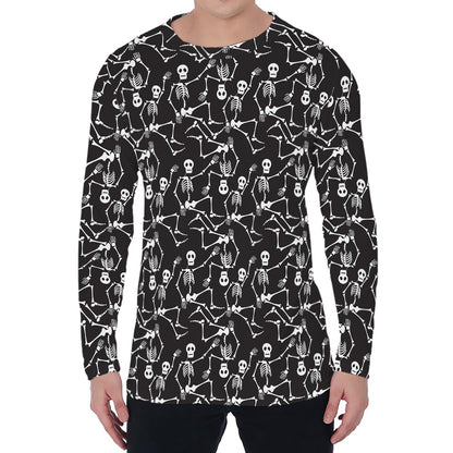 Black And White Skeleton Pattern Print Men's Long Sleeve T-Shirt