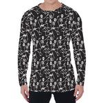 Black And White Skeleton Pattern Print Men's Long Sleeve T-Shirt