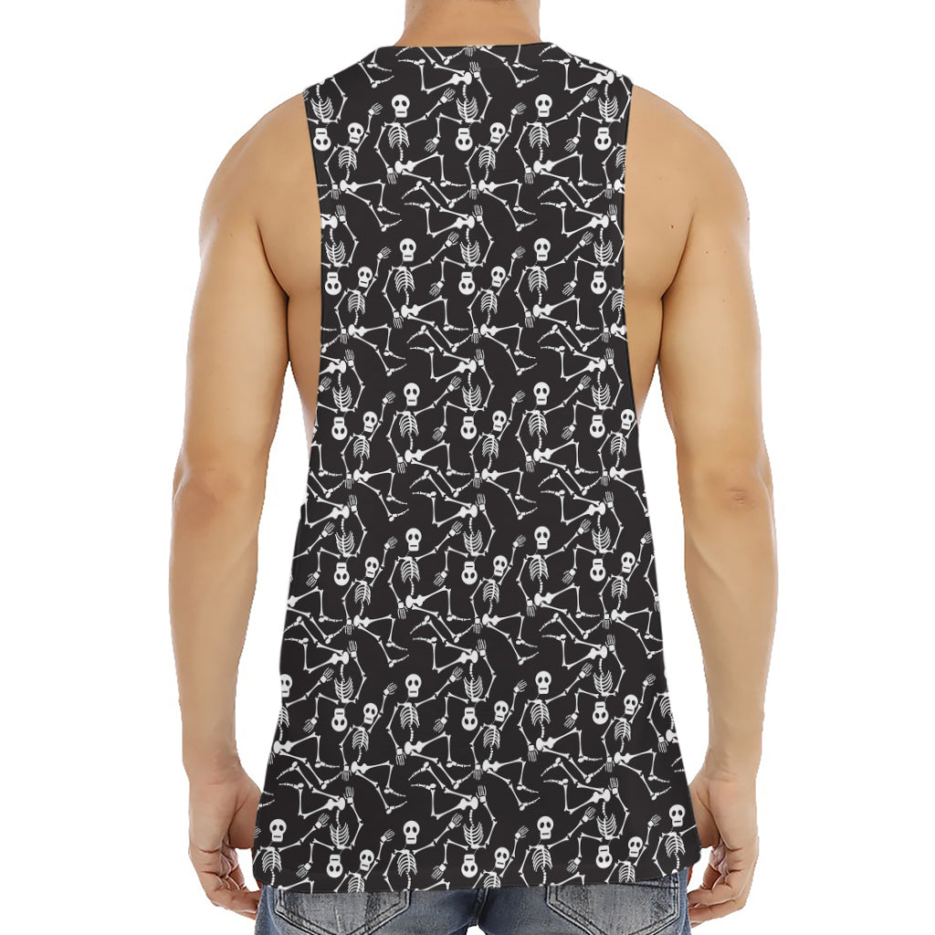 Black And White Skeleton Pattern Print Men's Muscle Tank Top