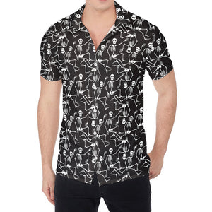 Black And White Skeleton Pattern Print Men's Shirt