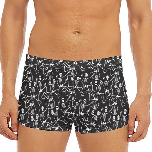 Black And White Skeleton Pattern Print Men's Short Boxer Briefs