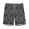 Black And White Skeleton Pattern Print Men's Sports Shorts