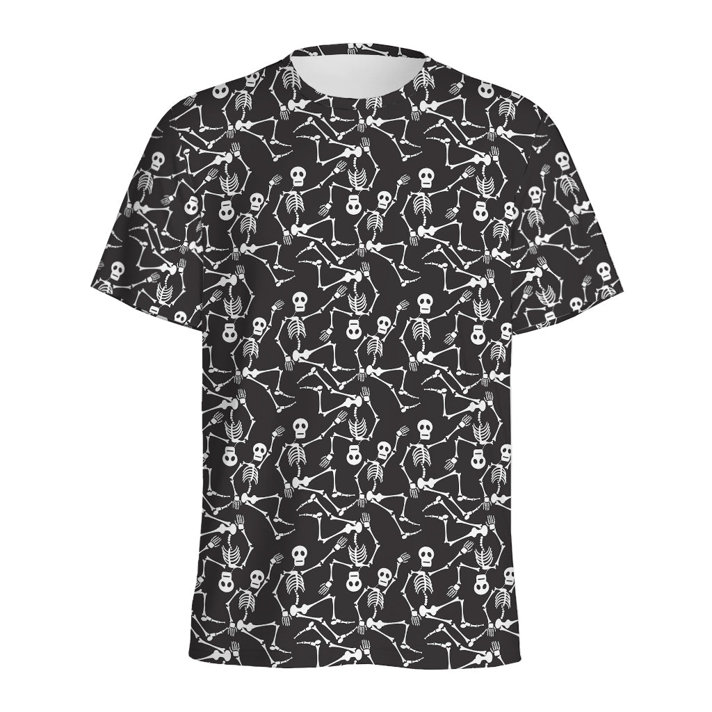 Black And White Skeleton Pattern Print Men's Sports T-Shirt