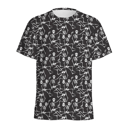 Black And White Skeleton Pattern Print Men's Sports T-Shirt