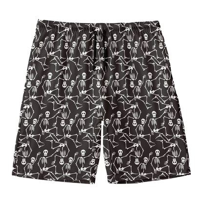 Black And White Skeleton Pattern Print Men's Swim Trunks