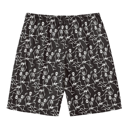Black And White Skeleton Pattern Print Men's Swim Trunks