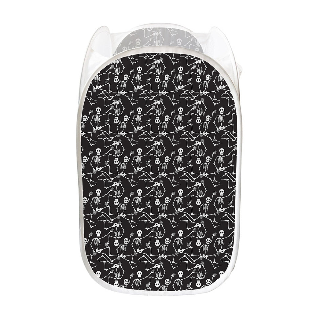 Black And White Skeleton Pattern Print Mesh Laundry Hamper