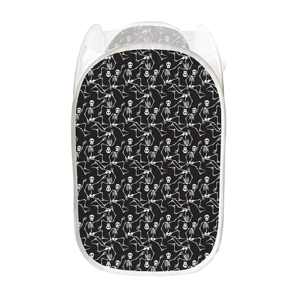 Black And White Skeleton Pattern Print Mesh Laundry Hamper