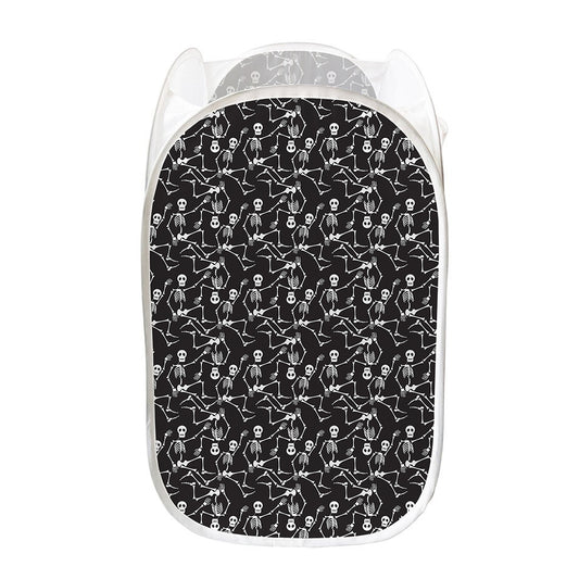 Black And White Skeleton Pattern Print Mesh Laundry Hamper