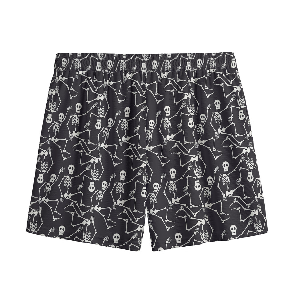 Black And White Skeleton Pattern Print Mesh Shorts