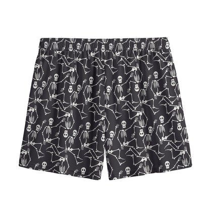 Black And White Skeleton Pattern Print Mesh Shorts