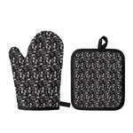Black And White Skeleton Pattern Print Oven Mitt And Pot Holder Set