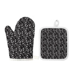 Black And White Skeleton Pattern Print Oven Mitt And Pot Holder Set