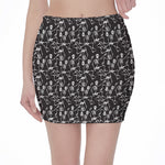 Black And White Skeleton Pattern Print Pencil Mini Skirt