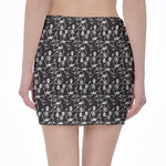 Black And White Skeleton Pattern Print Pencil Mini Skirt