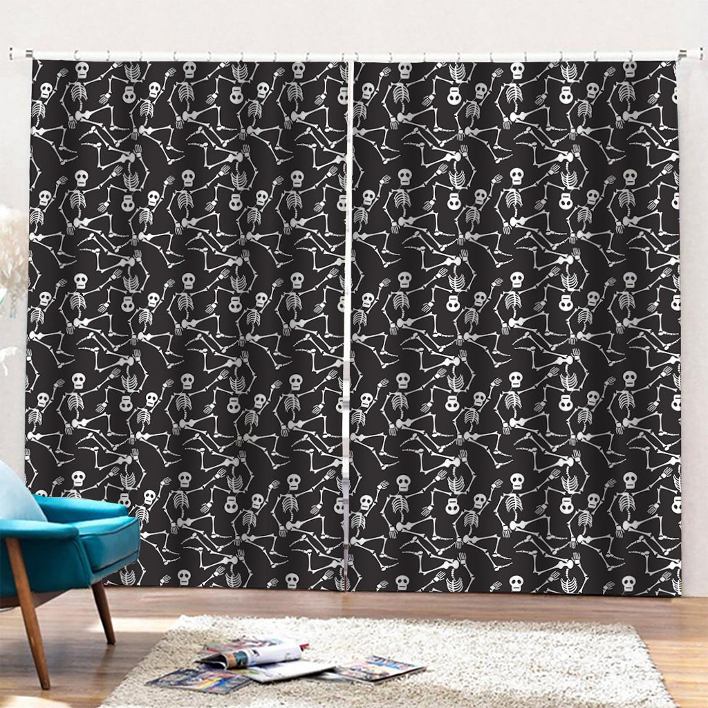 Black And White Skeleton Pattern Print Pencil Pleat Curtains