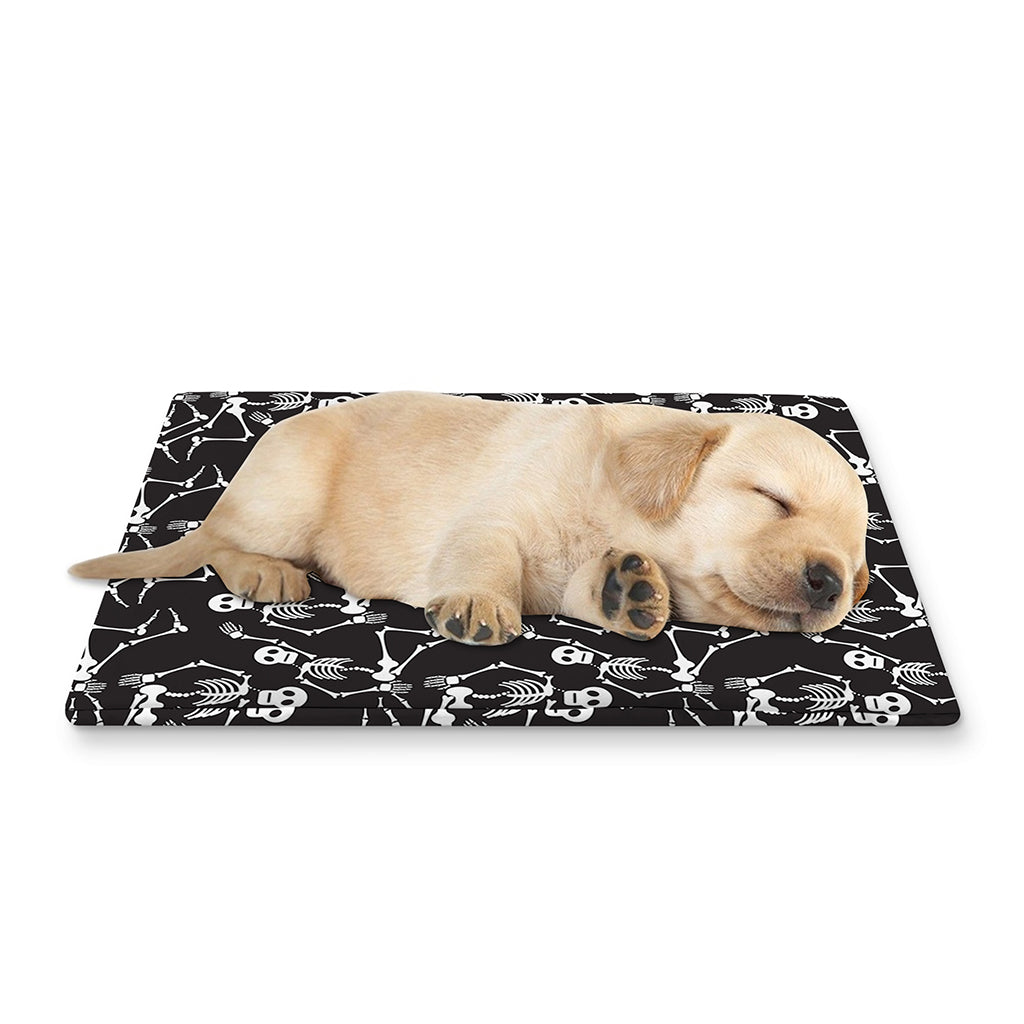 Black And White Skeleton Pattern Print Pet Cooling Mat Cover