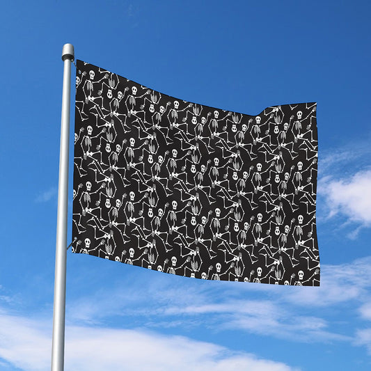Black And White Skeleton Pattern Print Polyester Flag
