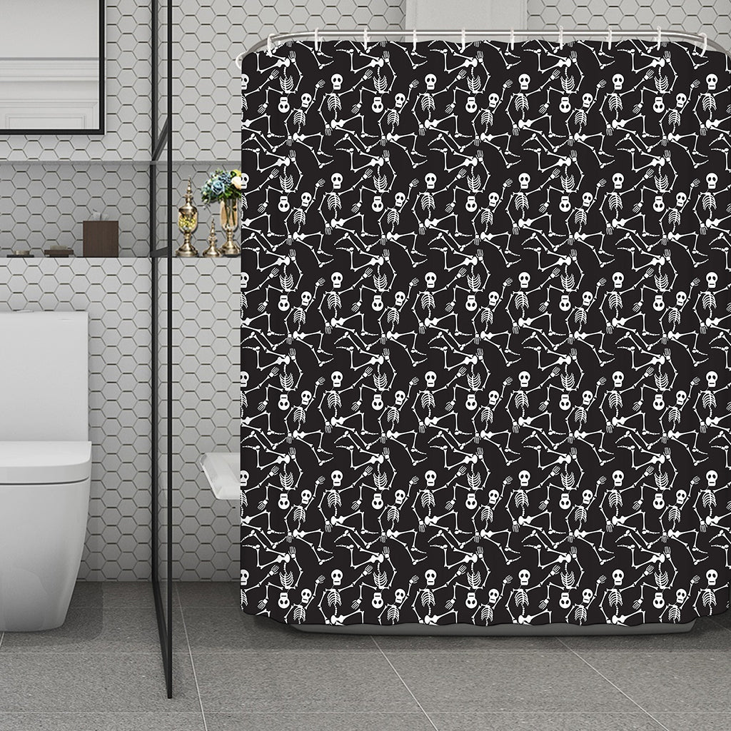 Black And White Skeleton Pattern Print Polyester Shower Curtain