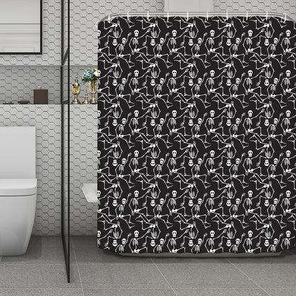 Black And White Skeleton Pattern Print Polyester Shower Curtain