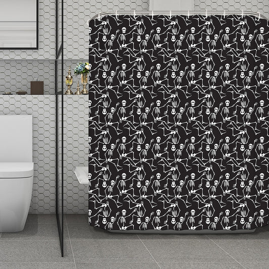 Black And White Skeleton Pattern Print Polyester Shower Curtain