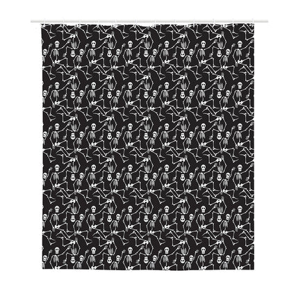Black And White Skeleton Pattern Print Polyester Shower Curtain