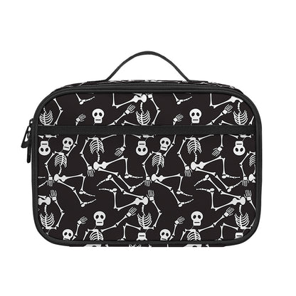 Black And White Skeleton Pattern Print Portable Lunch Bag