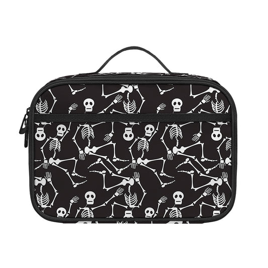 Black And White Skeleton Pattern Print Portable Lunch Bag