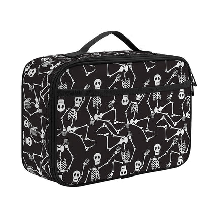 Black And White Skeleton Pattern Print Portable Lunch Bag
