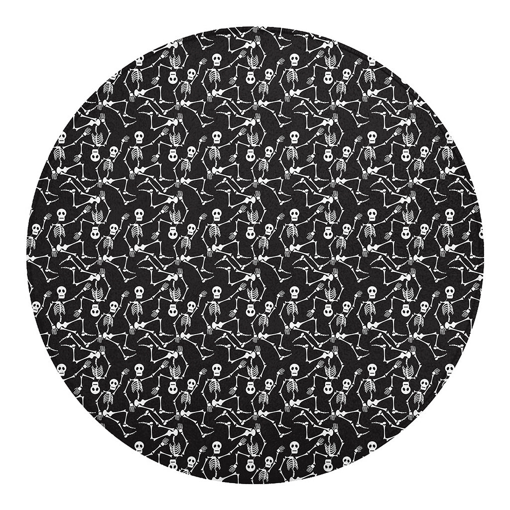 Black And White Skeleton Pattern Print Round Blanket