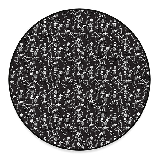 Black And White Skeleton Pattern Print Round Floor Mat