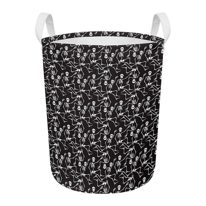 Black And White Skeleton Pattern Print Round Laundry Basket
