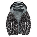 Black And White Skeleton Pattern Print Sherpa Lined Zip Up Hoodie
