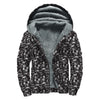 Black And White Skeleton Pattern Print Sherpa Lined Zip Up Hoodie