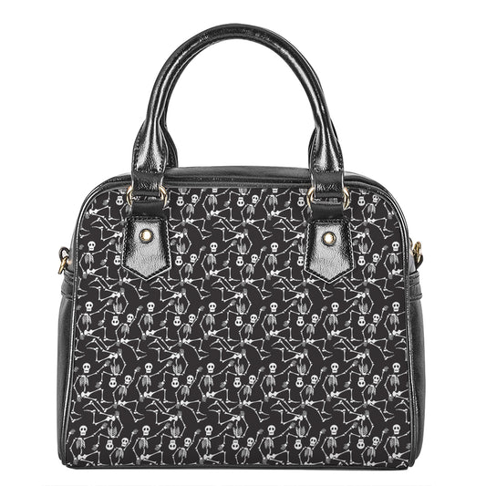 Black And White Skeleton Pattern Print Shoulder Handbag