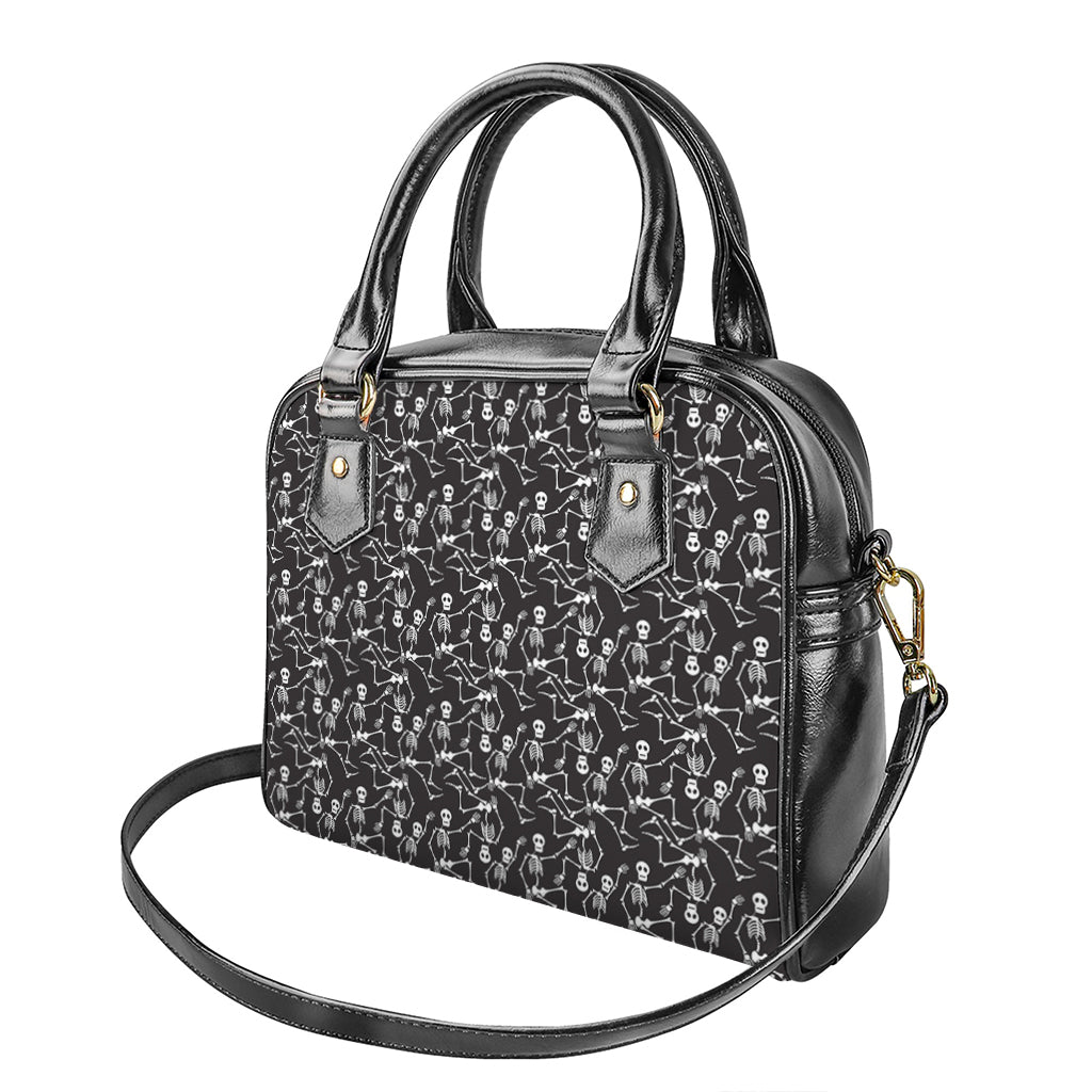 Black And White Skeleton Pattern Print Shoulder Handbag