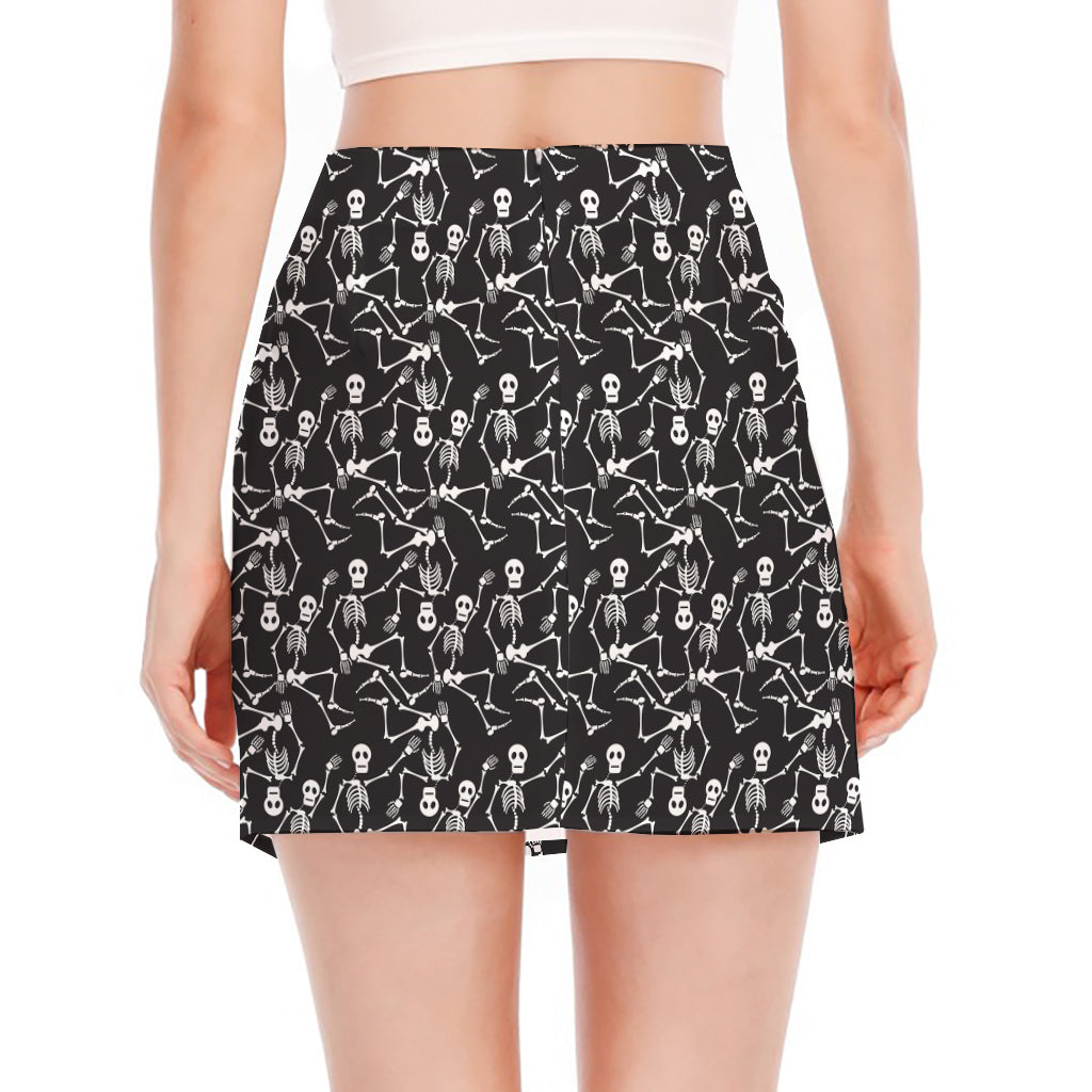 Black And White Skeleton Pattern Print Side Slit Mini Skirt