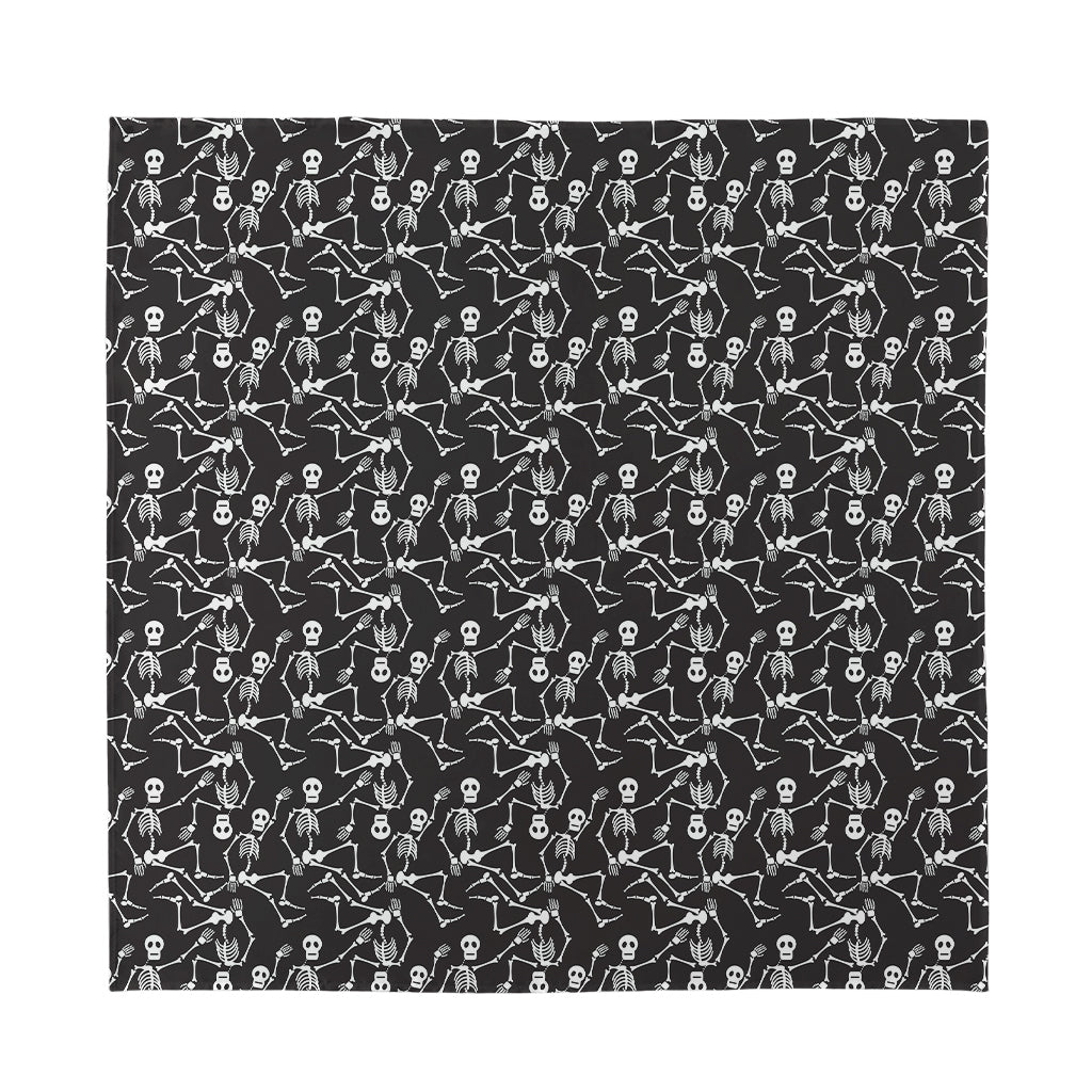 Black And White Skeleton Pattern Print Silk Bandana