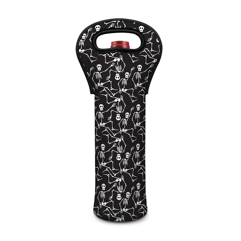 Black And White Skeleton Pattern Print Single Neoprene Wine Tote