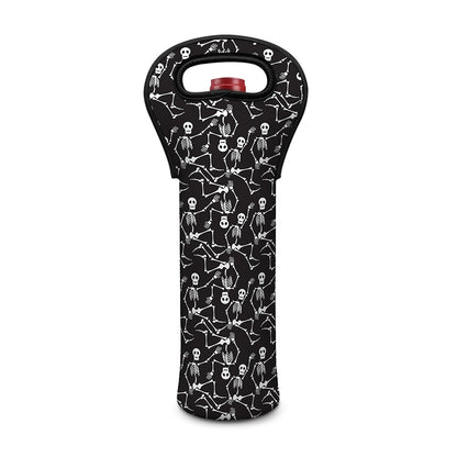 Black And White Skeleton Pattern Print Single Neoprene Wine Tote