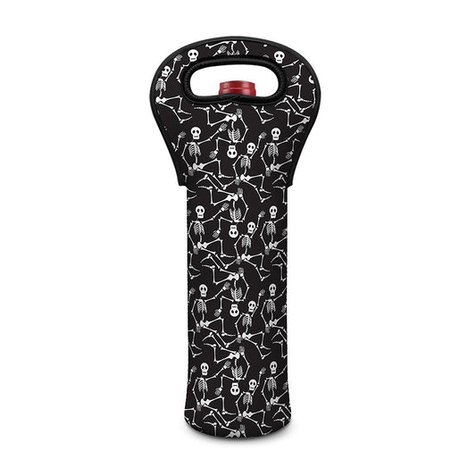 Black And White Skeleton Pattern Print Single Neoprene Wine Tote