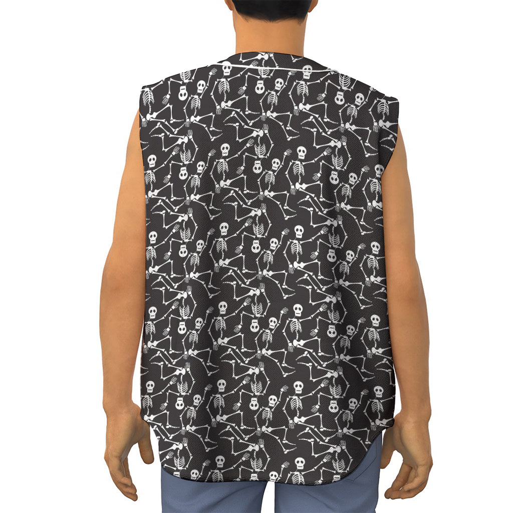 Black And White Skeleton Pattern Print Sleeveless Baseball Jersey