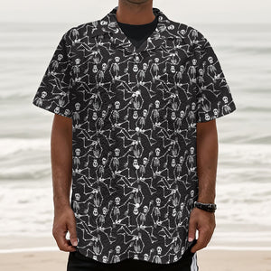 Black And White Skeleton Pattern Print Textured Short Sleeve Shirt