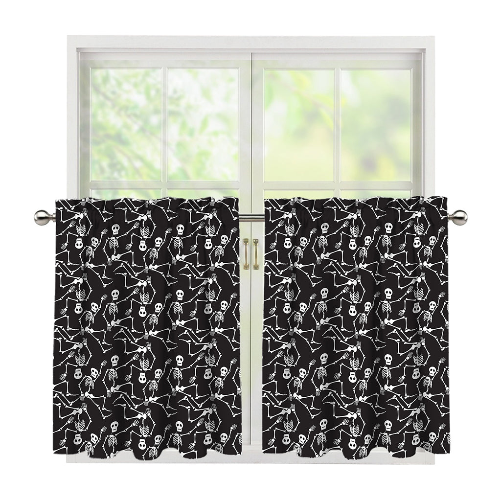 Black And White Skeleton Pattern Print Tier Curtains