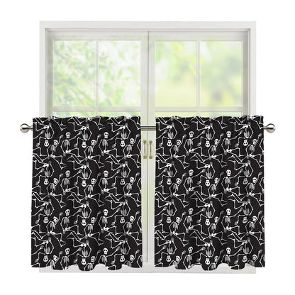 Black And White Skeleton Pattern Print Tier Curtains
