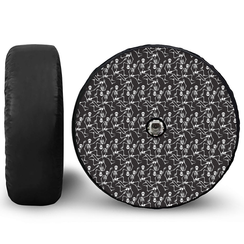 Black And White Skeleton Pattern Print Tire Cover With Camera Hole