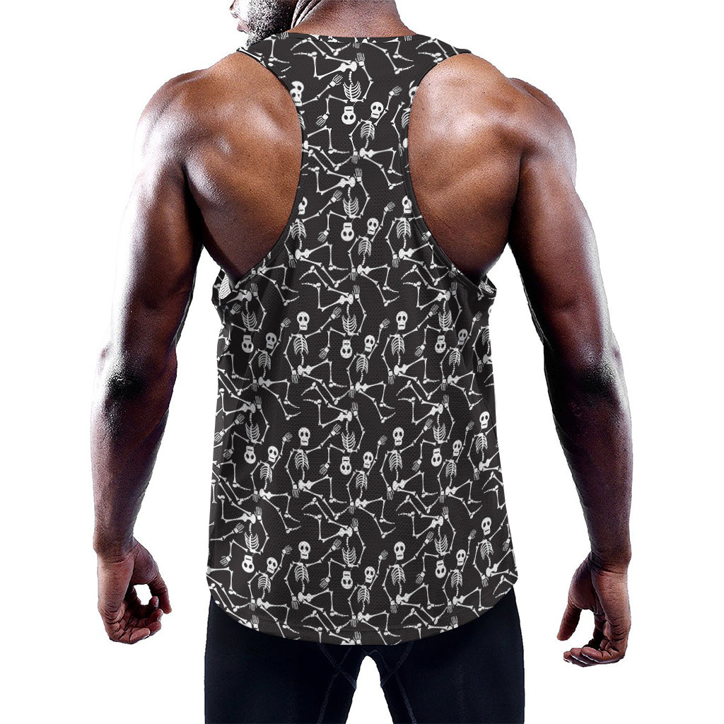 Black And White Skeleton Pattern Print Training Tank Top