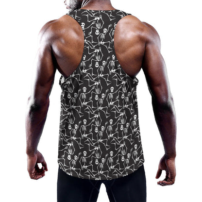 Black And White Skeleton Pattern Print Training Tank Top
