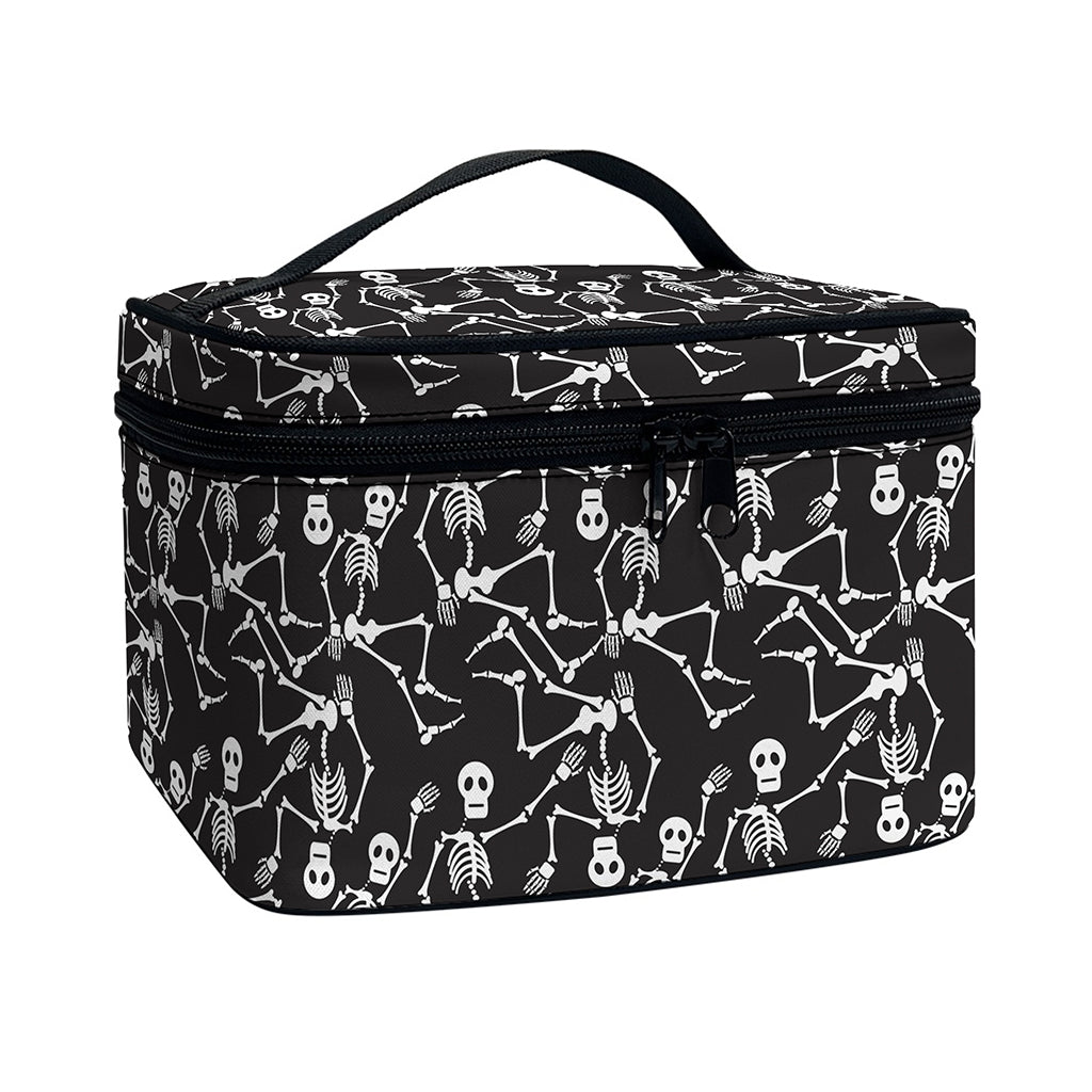 Black And White Skeleton Pattern Print Travel Makeup Bag
